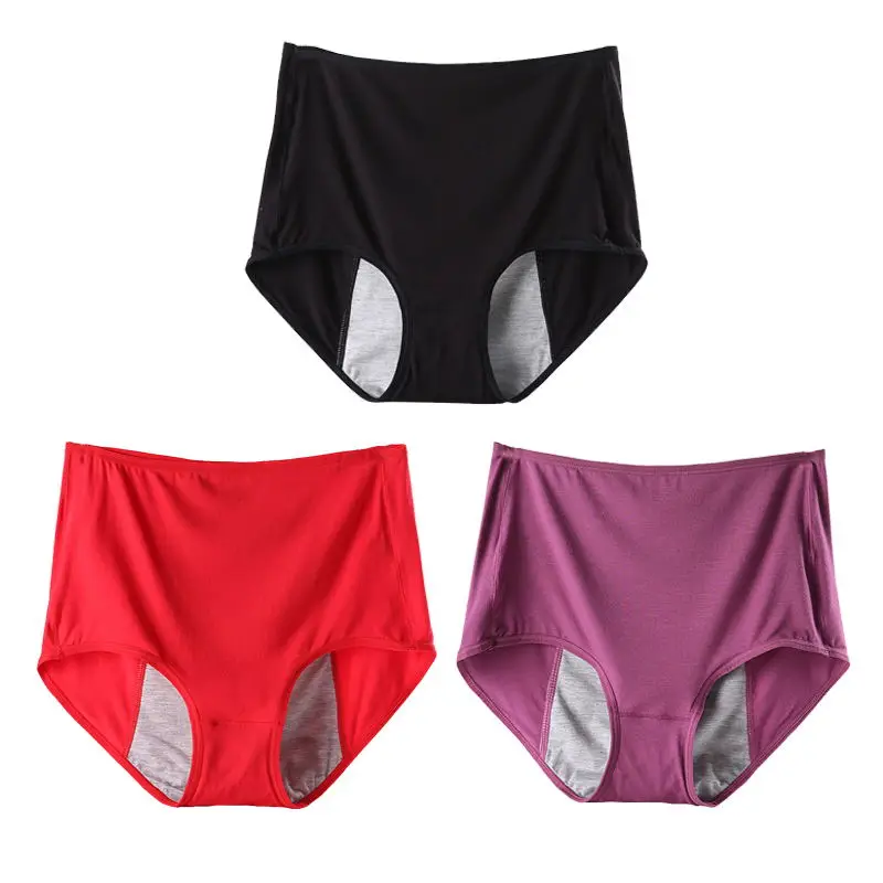 Black Red Purple DKERT 3pcs/lot Women Menstrual Period Panties Ladies Underwear Seamless Plus Size Physiological Leakproof Female Briefs - Цвет: Black Red Purple