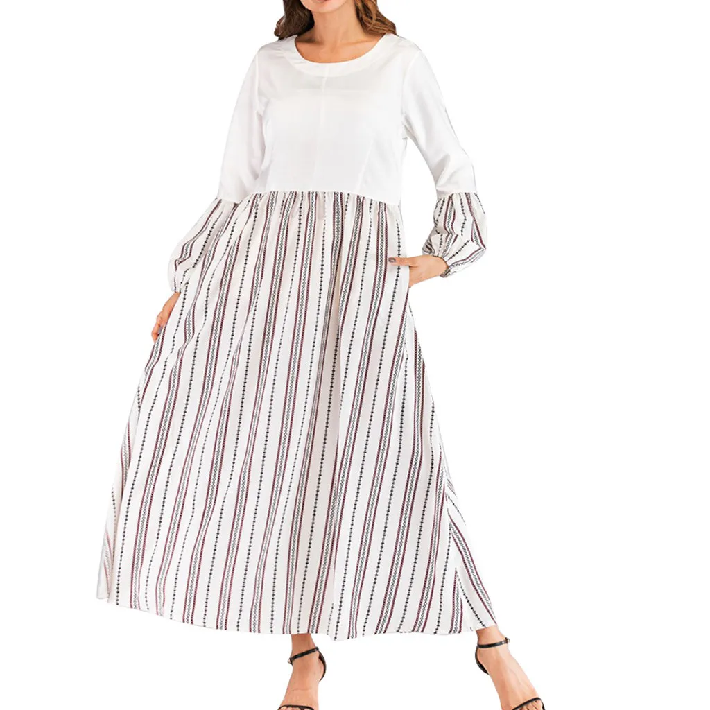 Женское платье в полоску CHAMSGEND Элегантное повседневное мусульманском стиле