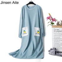 jinsen aite women causal sleepwear cotton ladies nightgown new spring loose long sleeve large size nightshirt home clothe js754