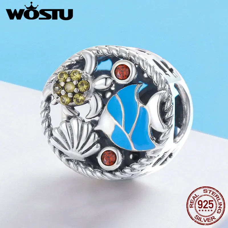 WOSTU 100% Стерлинговое Серебро 925 пробы в Подводном мире CZ Шарм бусины для