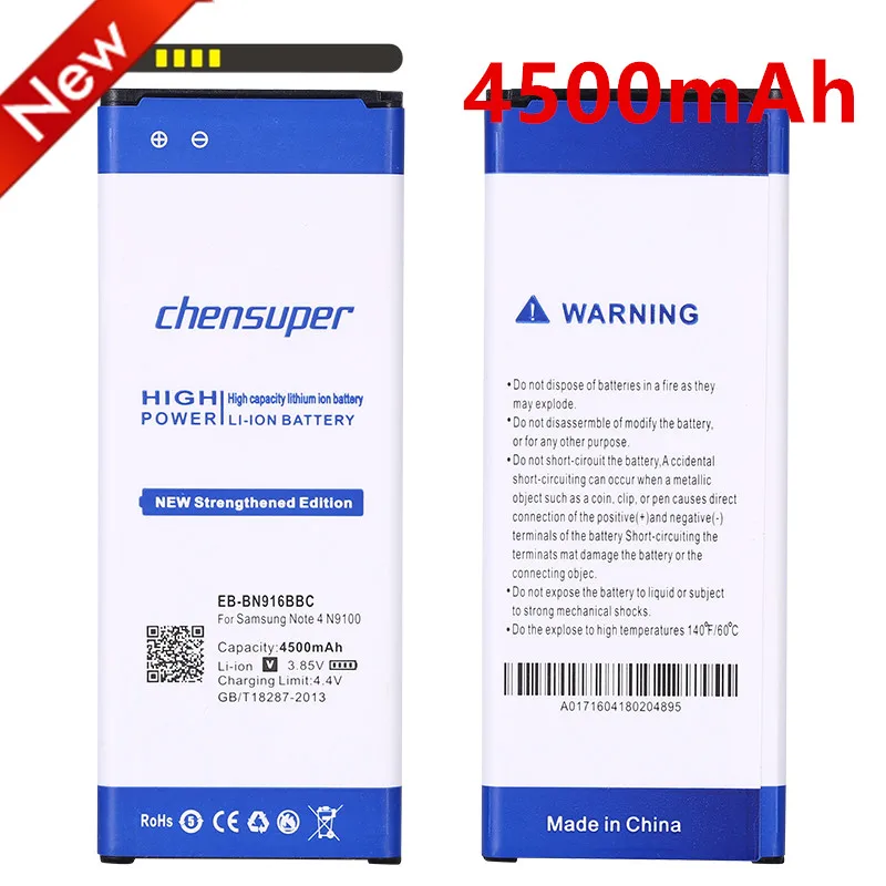 Оригинальный аккумулятор chensuper Сменный для Samsung Galaxy Note 4 N9100 N9109W N9108 N9106V на 4500