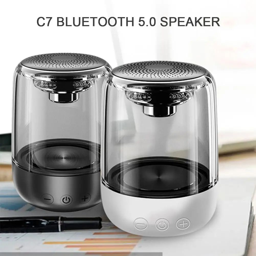 Портативный Bluetooth 5 0 динамик C7 прозрачный СВЕТОДИОДНЫЙ сабвуфер с подсветкой TWS 6D