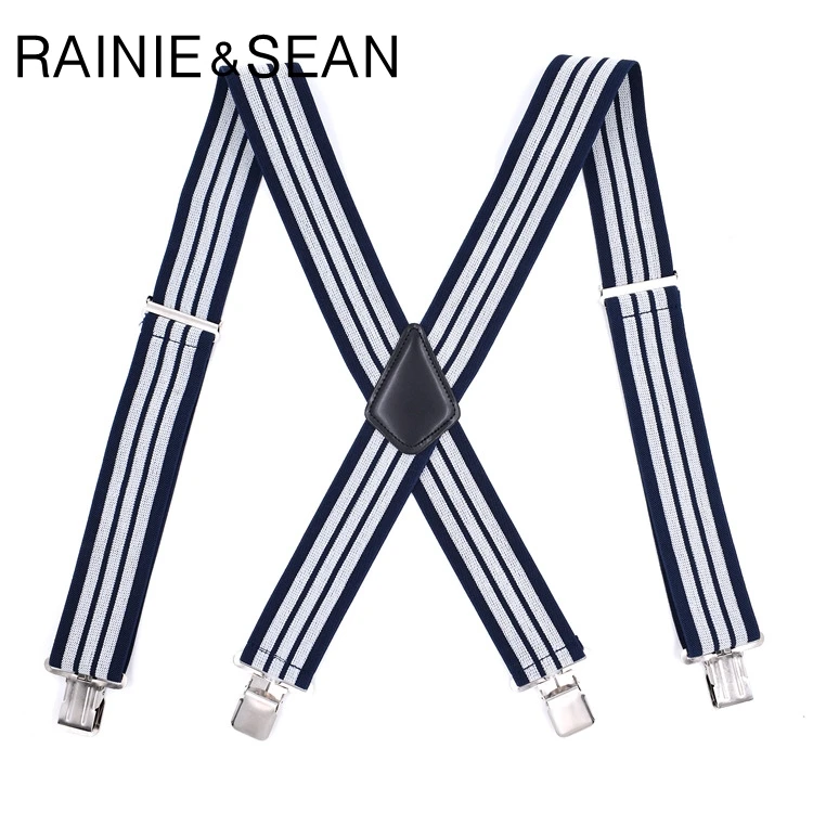 RAINIE SEAN широкие подтяжки для мужчин темно-синие полосатые мужские подтяжки для брюк 4 Зажимы 5 см кожаная мужская рубашка ремень на подтяжках 120 см