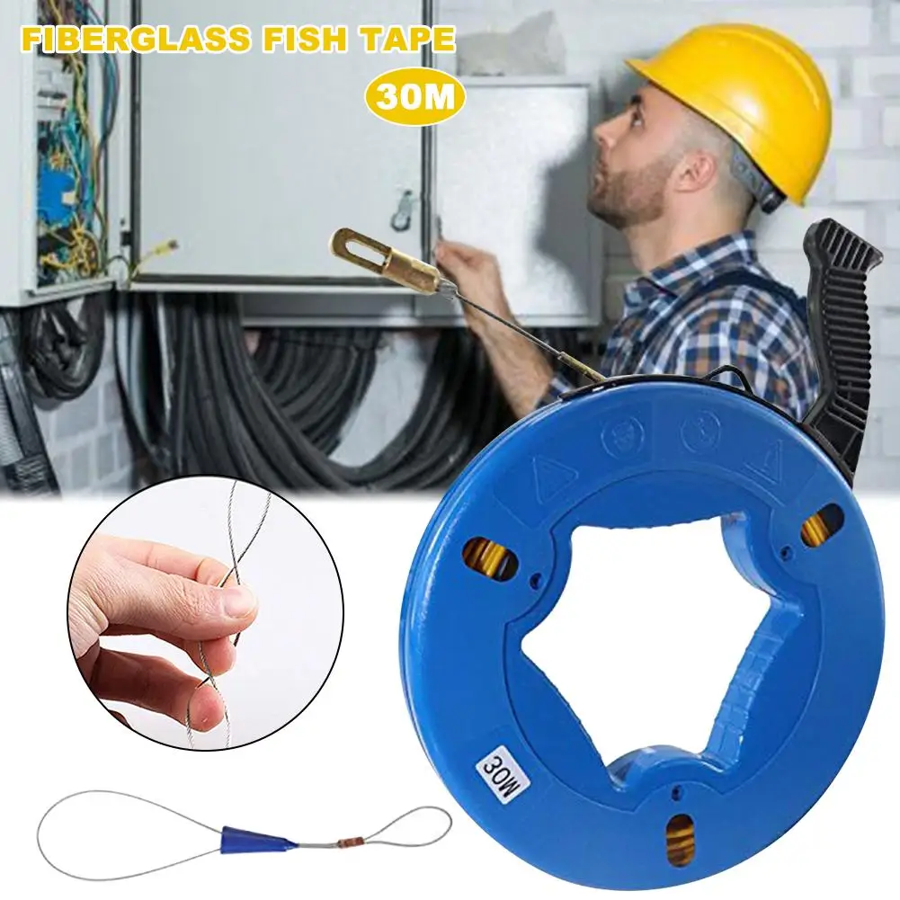 

30M Fiberglass Wire Cable Fish Tape Fiberglass Wall line Reel Fishtape Puller