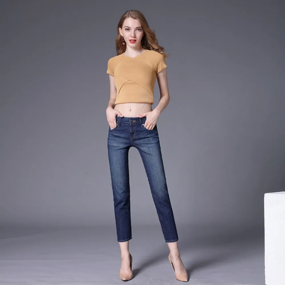 

Women Ankle-Length Pants 2019 Autumn New Bodycon Slim Straight Jeans for Female Students Lady Vintage Casual Jeans Mid Waist