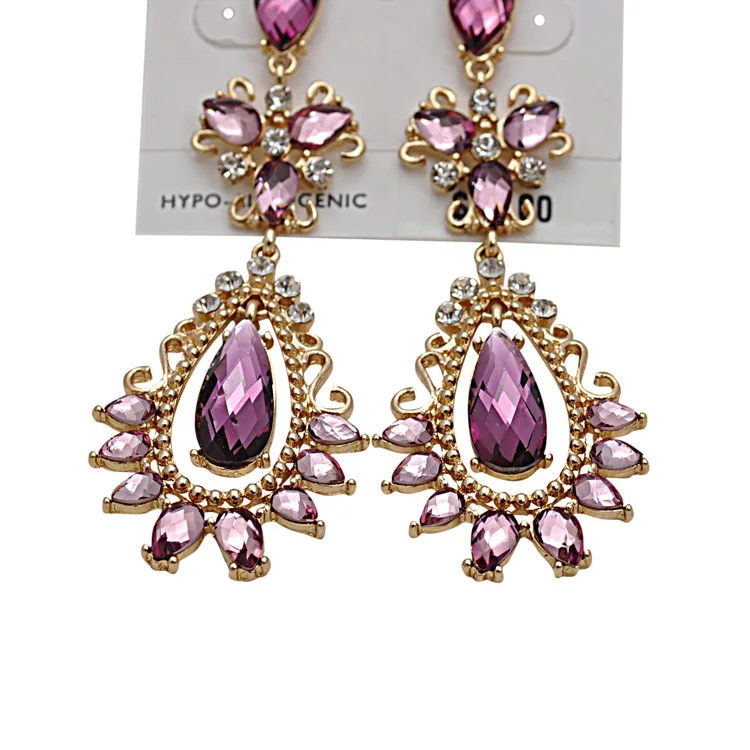 SHUANGR Purple crystal earrings Gold Color Dangles rhinestone Earrings women CZ Stone brincos boucle d'oreille femme | Украшения и