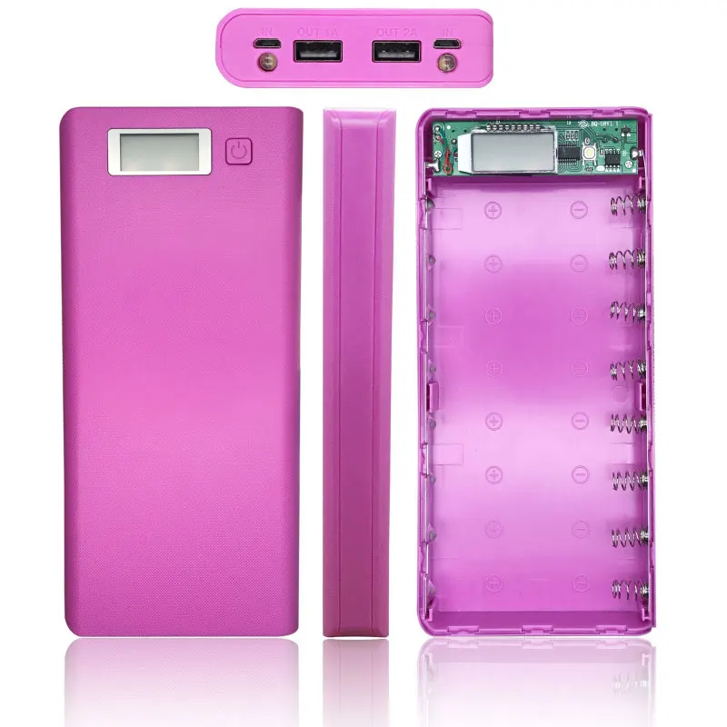 purple DIY 8x18650 портативный батарея запасные аккумуляторы для телефонов в виде ракушки коробка ЖК-дисплей Dual USB пауэрбэнк батарея коробка мобильный - Цвет: purple