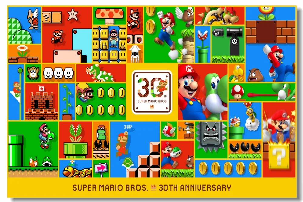 Пользовательские холст настенная Super Mario Bros плакат видео игра стикер дети