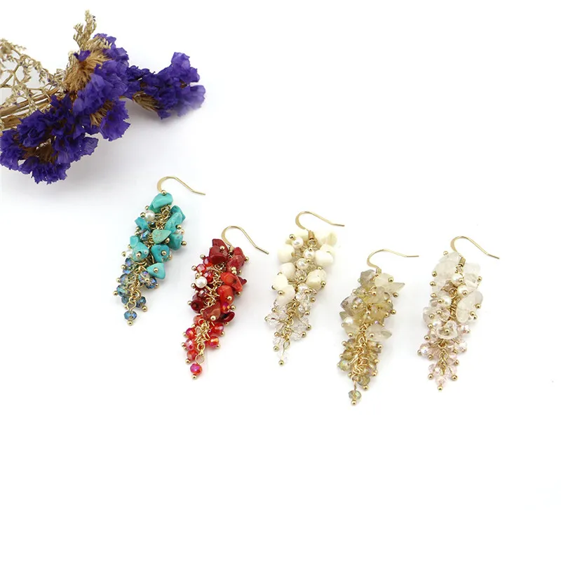 Lureen, Boho, серьги-капли из натурального камня для женщин, цветные хрустальные бусины, длинные висячие серьги с кисточками, модное ювелирное изделие, подарок LE0228