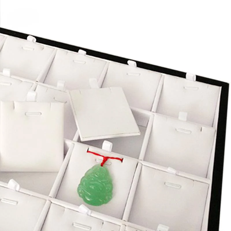 24 Compartments Necklace Pendant Jewelry Tray Showcase Display Storage Organizer Stackable White PU Leather Earring Stand Holder