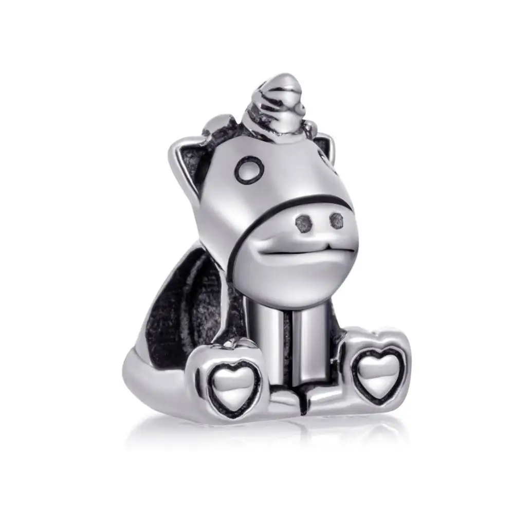 BRUNO Unicorn Charm Sambaah Висячие милые амулет в виде единорога кулон и 925 пробы серебряные бегущие бусины в виде лошадей подходят Pandora женский браслет с животными - Окраска металла: BRUNO Unicorn Charm