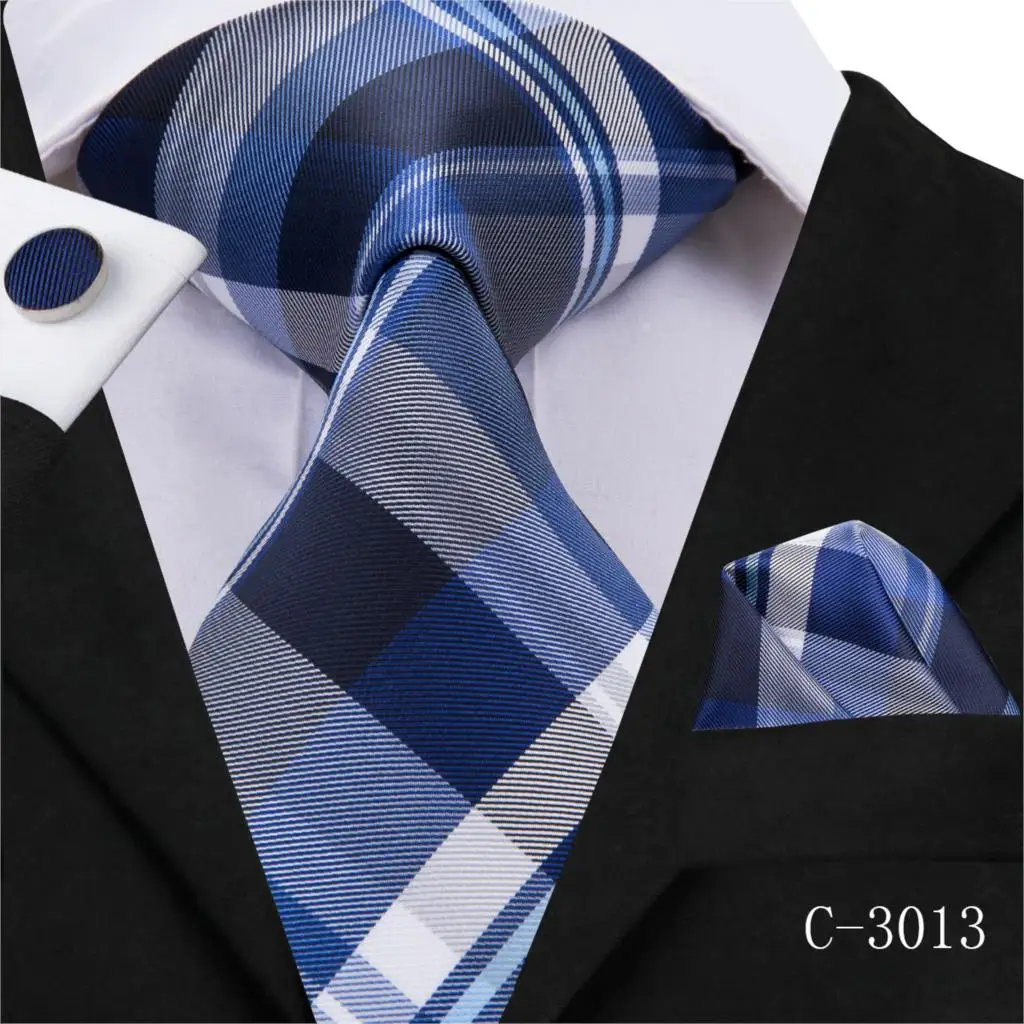 C-3015 C-3014 Hi-Tie мужской галстук шелковый галстук Клетчатые Коричневые галстуки для мужчин высококачественный носовой платок запонки набор мужской свадебный кармашек квадратный галстук - Цвет: C-3015