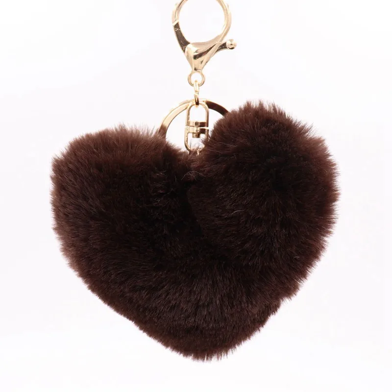 Deep Brown Мягкие Меховые брелоки из искусственного кролика Рекс в форме сердца, 19 цветов, меховой брелок-Кубок, модный брелок для женщин и девочек - Цвет: Deep Brown