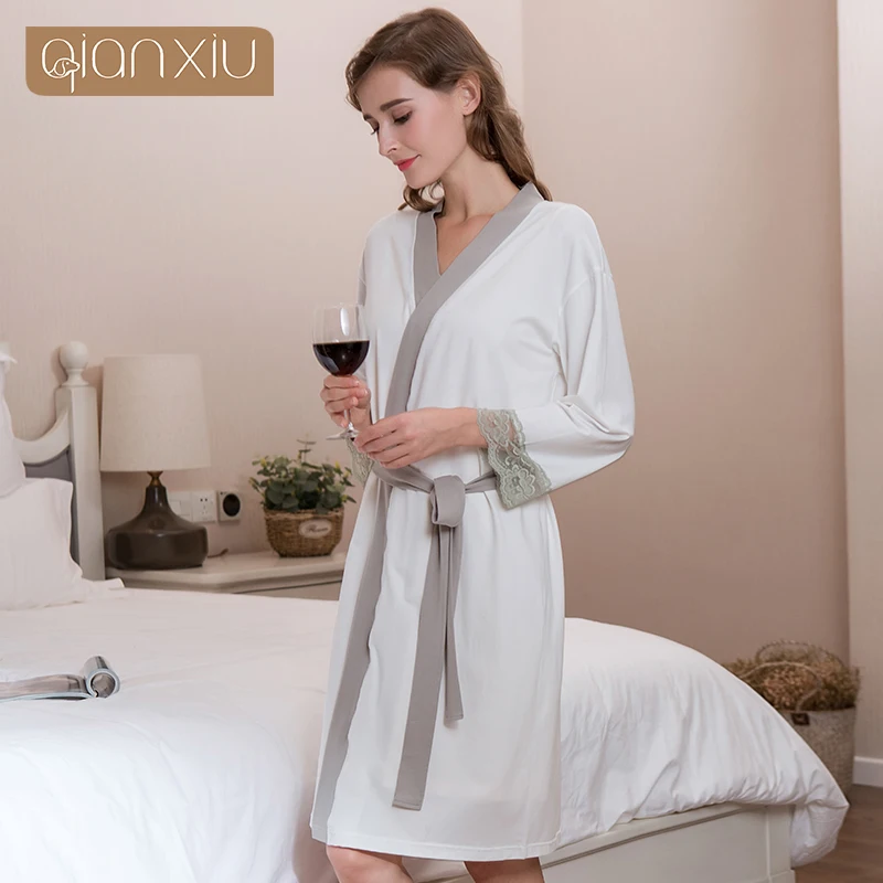 Spring Summer Bathrobes Women kimono Robes Dressing gown Ladies Sweety Lace patchwork bathrobe Female Cotton home robes Homewear | Женская