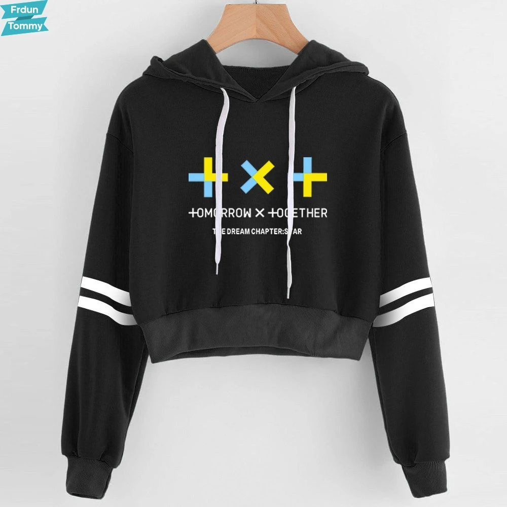 Женский укороченный топ с капюшоном X TOGETHER TXT повседневная пикантная толстовка