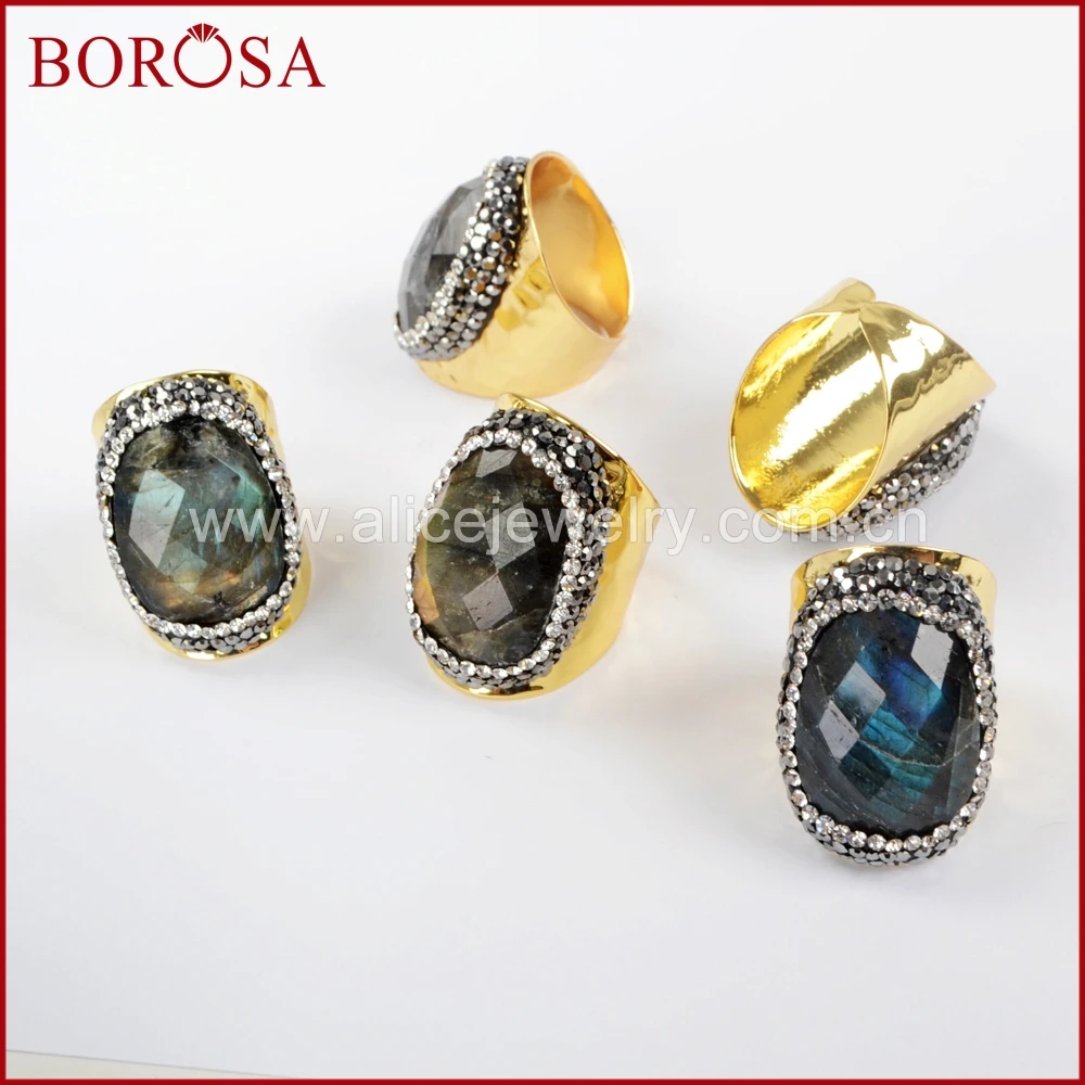 BOROSA 5/10 шт. натуральный камень лабрадорит золотого цвета кольца новые
