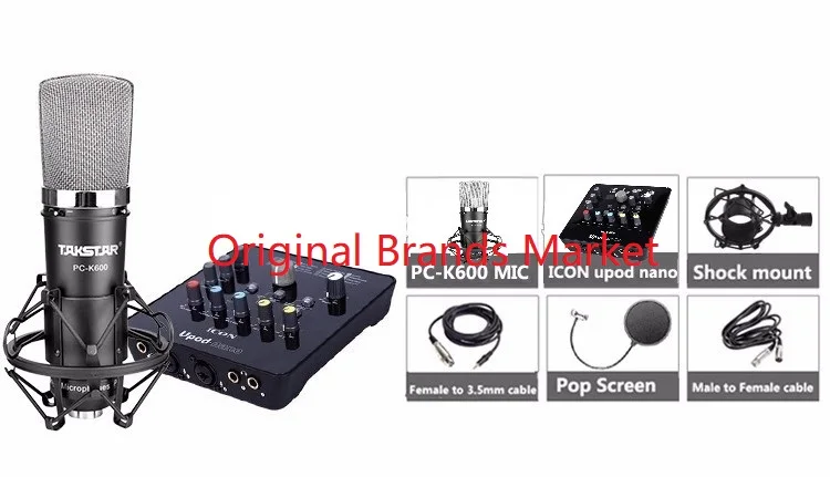 Takstar PC-K600 записывающий микрофон со значком Upod nano звуковая карта профессиональная для студийной записи, чата, вещания