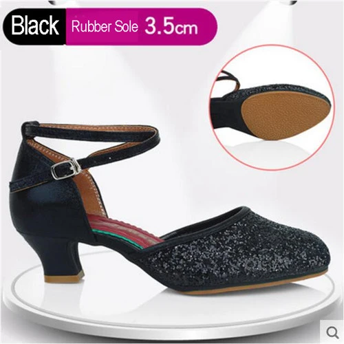 Black 3.5cm Outdoor Бальные, вечерние, современные танцевальные туфли для женщин, девушек, низкий каблук, вальс, танго, танцы, для улицы, закрытый носок, обувь для сальсы - Цвет: Black 3.5cm Outdoor