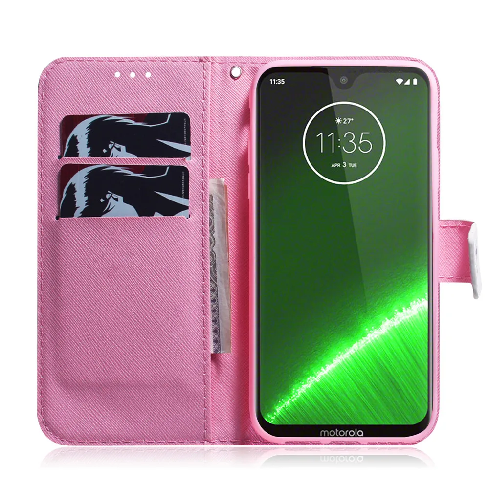 Кожаный чехол для телефона для Motorola Moto G7 G 7 Plus Чехол Флип Бумажник для Motorola G7 Play/G7 Мощность обложки милый мультфильм Назад Shell