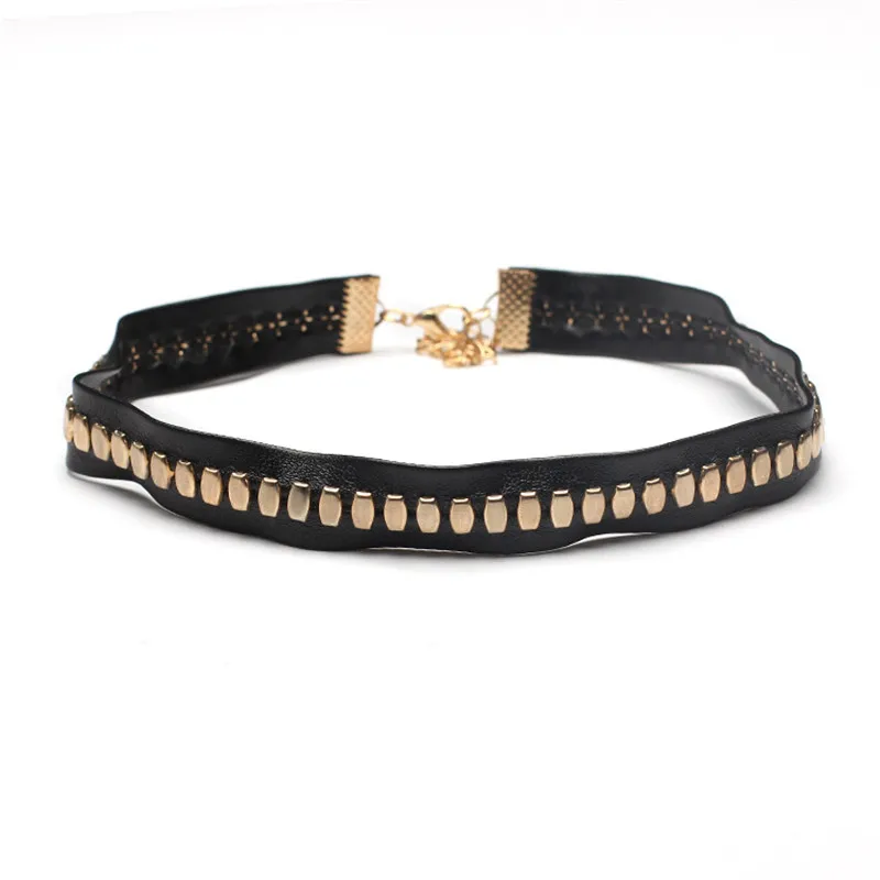 

2019 Black PU Leather Gold Rivet Gothic Choker Neckalce For Women Punk Girls Gift Classic Rock Leather Rivet Choker