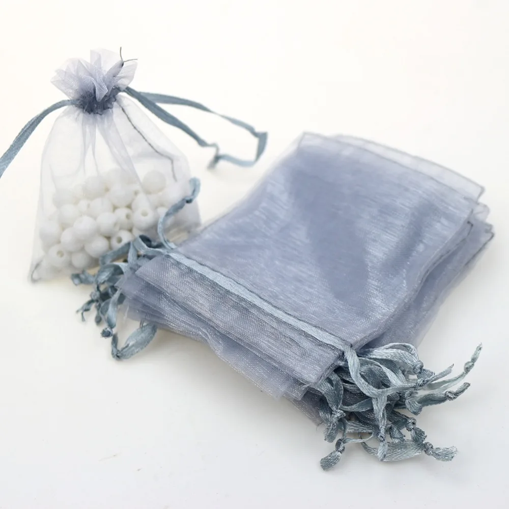 Подарочные сумки из органзы серого цвета 7x9 см недорогие мешочки для конфет на