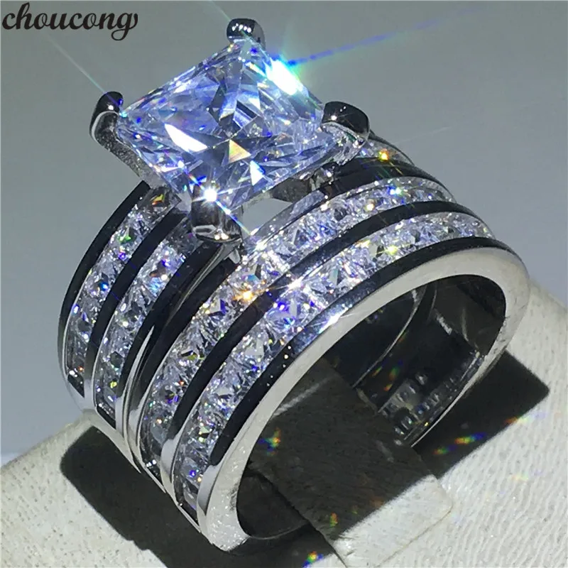 

choucong Lovers Promise Ring set Princess cut 3ct 5A Zircon Cz 925 Sterling Silver Engagement Wedding Band Rings for Women Men
