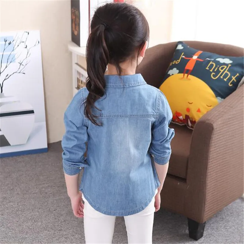 Weoneit/Детские рубашки для девочек сезон весна-осень детская джинсовая синяя