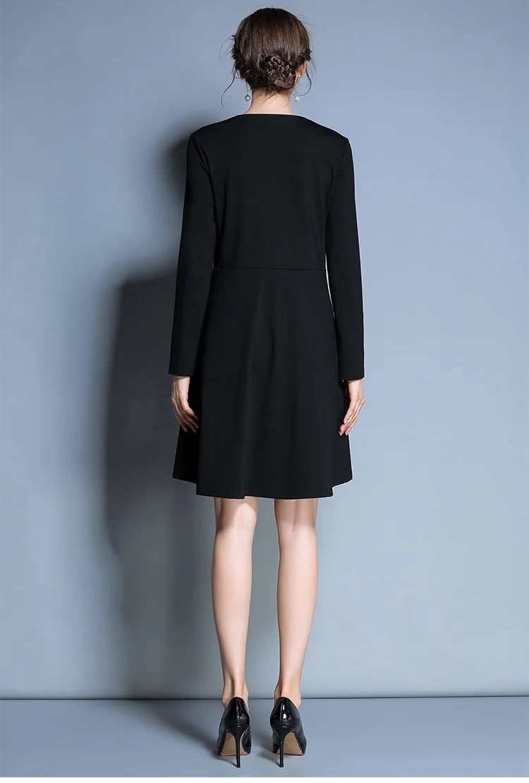 Новинка 2017 Осеннее элегантное платье с отложным воротником двубортное