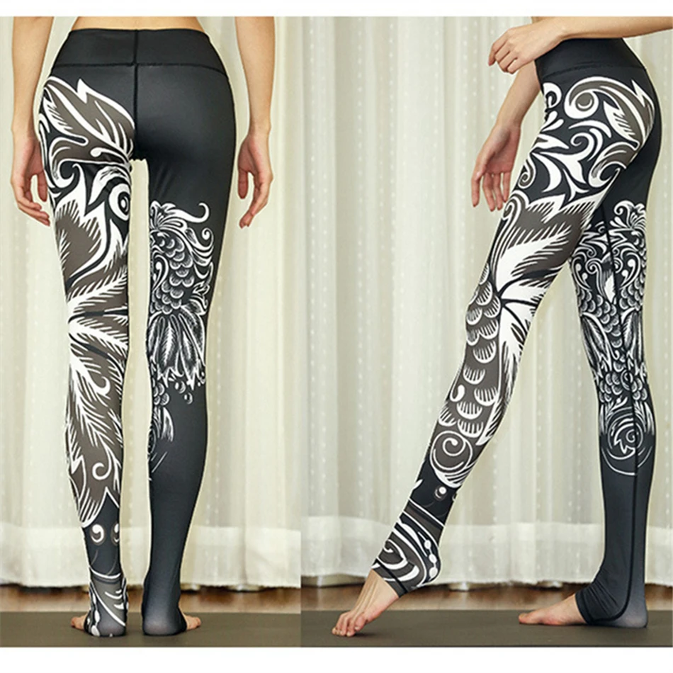 Черные Леггинсы для йоги с принтом в виде бумаги Феникса женские эластичные