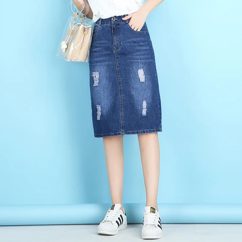 3299 women denim skirt ladies 2019 spring summer new high waist slim wild casual fashion hole bag hip skirts girl | Женская одежда