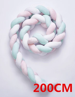 2M pink-white-green 1 шт., 1 м/2 м, детский бампер ручной работы с узелком для новорожденной кровати, длинная плетеная Подушка, детская кровать, бампер с узелком, детская кроватка, декор для детской комнаты - Цвет: 2M pink-white-green