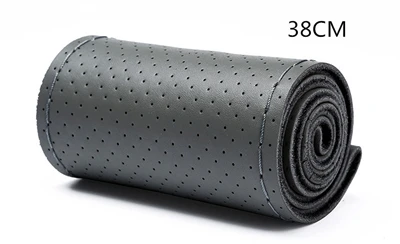 Gray 38cm 2 GNUPME сшитый вручную чехол на руль 36-40 см DIY Кожаная оплетка с иглами резьба для стайлинга автомобиля чехлы на руль - Название цвета: Gray 38cm 2