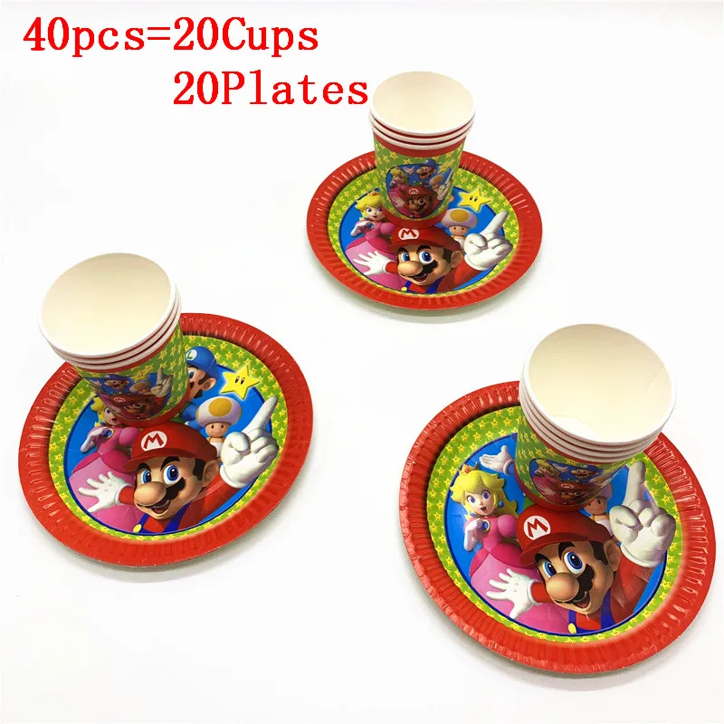 BeiPan 40pcs 20 шт/40 шт Mario Bros вечерние украшения набор супер Марио игра бумажная чашка пластина одноразовая посуда набор для детей - Цвет: BeiPan 40pcs