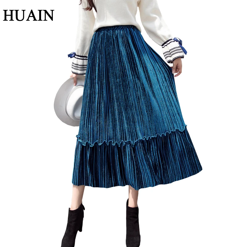 Casual Women Pleated Skirt Korean Fashion Fitness Midi Autumn 2018 New Solid Colour Ruffles Vintage Office Ladies Clothing | Женская