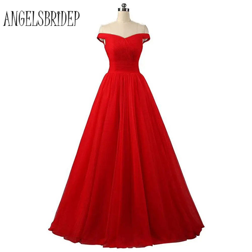 Платья ANGELSBRIDEP для выпускного бала красные фиолетовые 2018 длина в пол тюль с