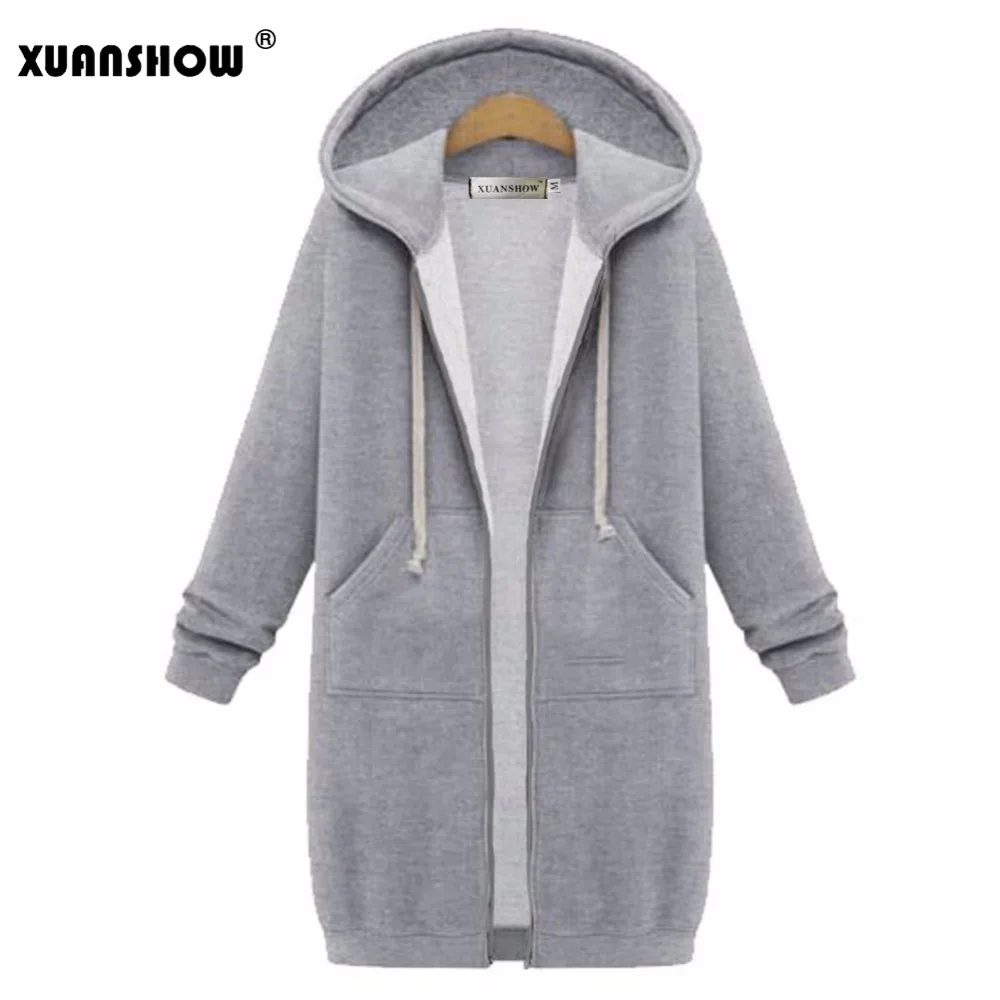 XUANSHOW зимняя куртка для женщин модные толстовки Верхняя одежда с длинным рукавом карман на молнии Свободные теплые женские пальто