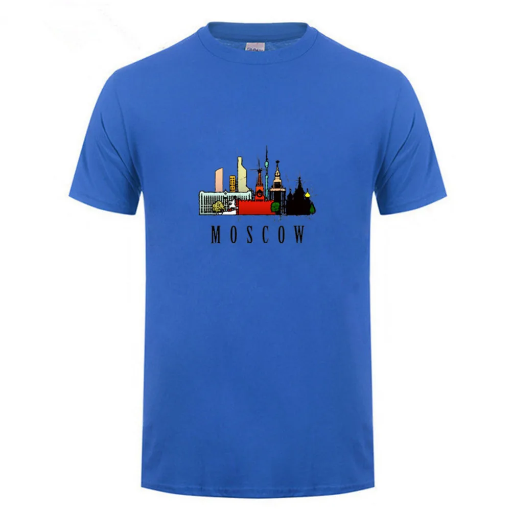 Russia Moscow city Red Square watercolor drawing no glue print tshirt men 2018 summer new white casual homme cool t shirt | Мужская