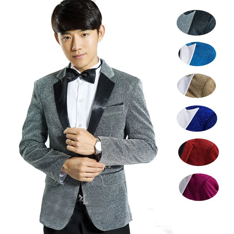 

Bright silk male master Bright silk Dresses Stage Costumes Men terno Suit MC Host Clothing Singer Suits & Blazer jacket