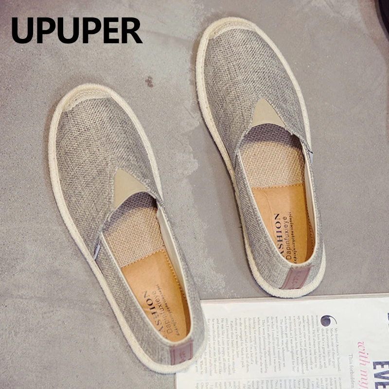 UPUPER/Летняя мужская парусиновая обувь; дышащая мужская повседневная обувь; дешевая обувь из пеньковой ткани без шнуровки; мужская обувь на плоской подошве;