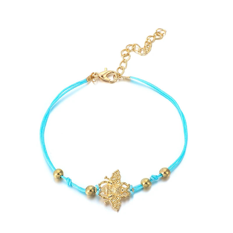 HuaTang Boho черный синий канат многоярусный ножной браслет для женщин Девушка пчела животное настраиваемый Шарм ножной браслет цепочка Ювелирные изделия 7096 - Окраска металла: colour