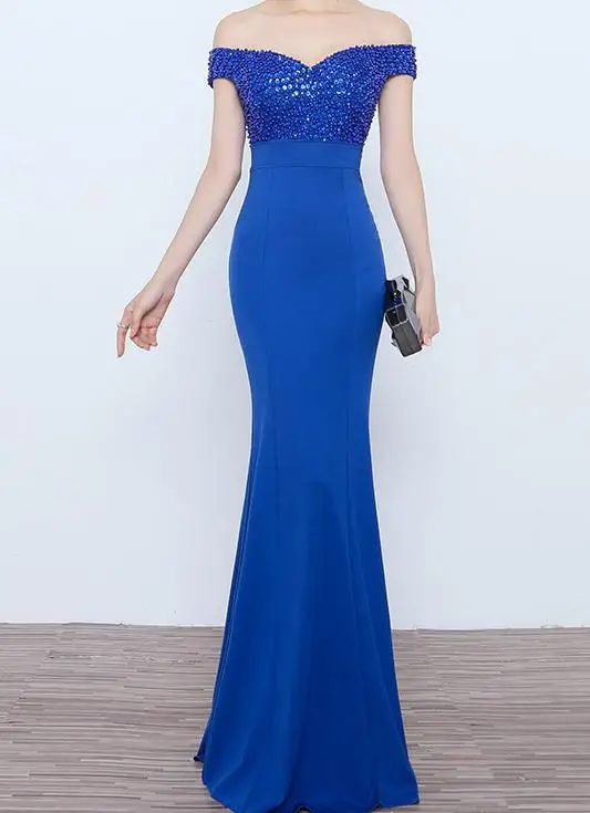 Полиэстер, Vadim, Lanon, вырез лодочкой, бисероплетение, Vestidos De Fiesta, новое боди, длинное платье, сценическое шоу, модельное платье с рыбьим хвостом - Цвет: Royal Blue