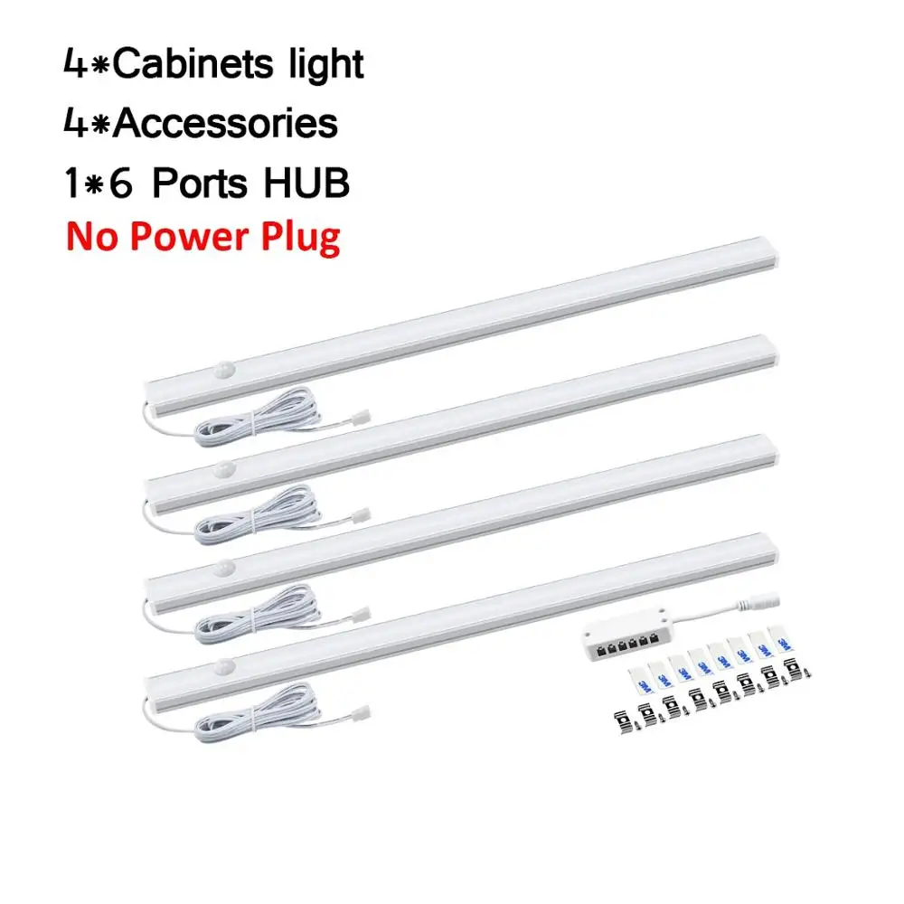 4 PCS Light No Power DC 12V движения PIR Сенсор светодиодный свет лампа, 30/40/50 см шкаф для одежды шкаф Кухня украшения дома аварийного освещения - Цвет: 4 PCS Light No Power