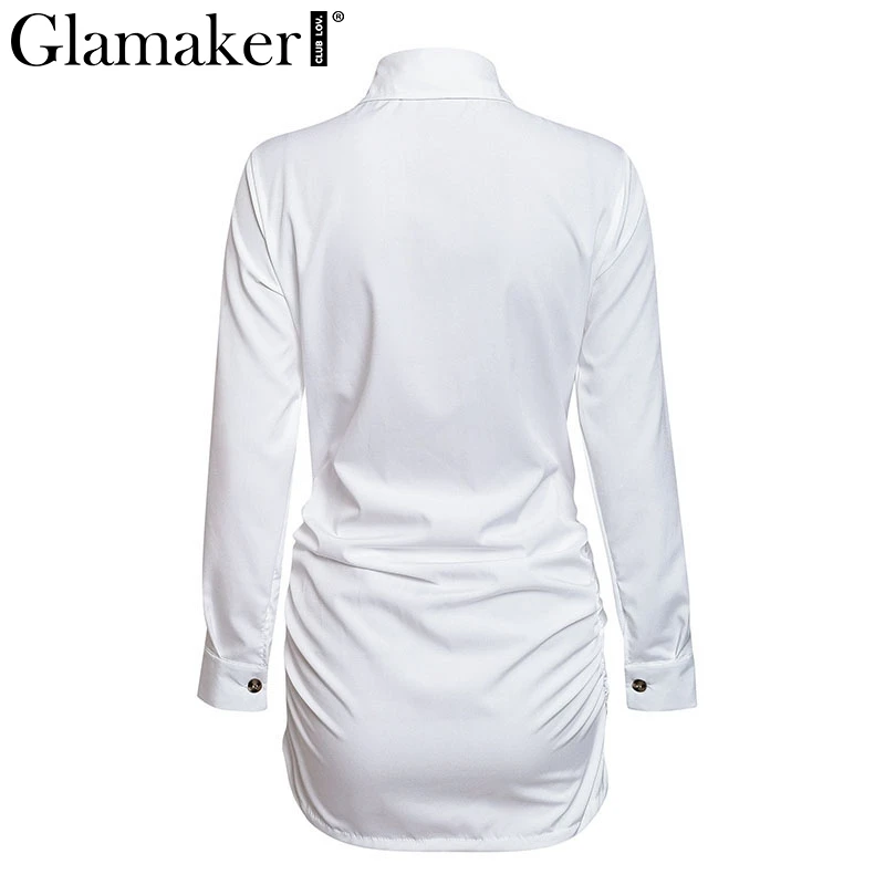 Glamaker сексуальное облегающее белое платье-блузка на пуговицах женское офисное короткое платье с длинным рукавом элегантный дамский нарядный галстук-бабочка платье vestidos