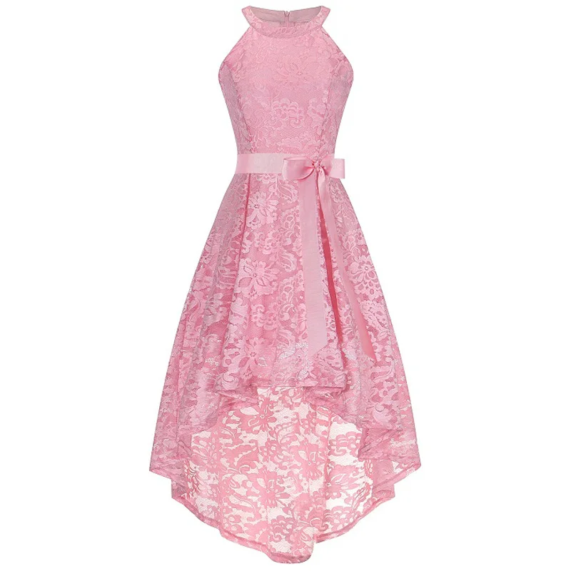 pink Новинка; модное платье подружки невесты с кружевной подвеской на шее и хвостом; платье для торжеств; красивое платье для девочек на выпускной; платье для торжественных мероприятий; vestidos - Цвет: pink
