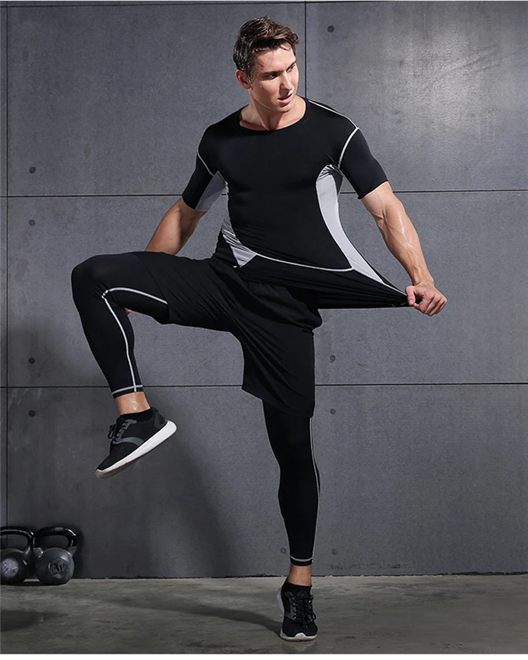 Quick Dry Sports Suit Men's Running Sets Gym Fitness Clothing Compression Basketball Tights Tracksuit Jogging Running Sportswear