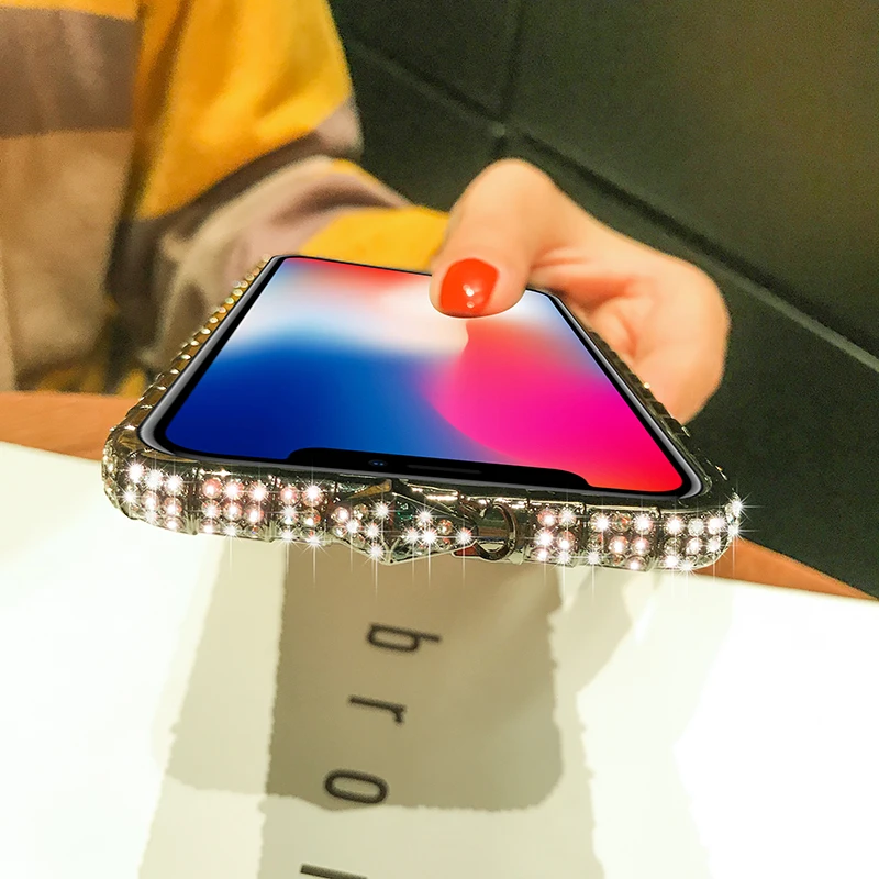 Luxury Bling Diamond Bumper Case For iPhone XS Max XR X 8 7 6 6S Plus Cases Fashion Glitter Rhinestone Inlay Metal Snake Frame