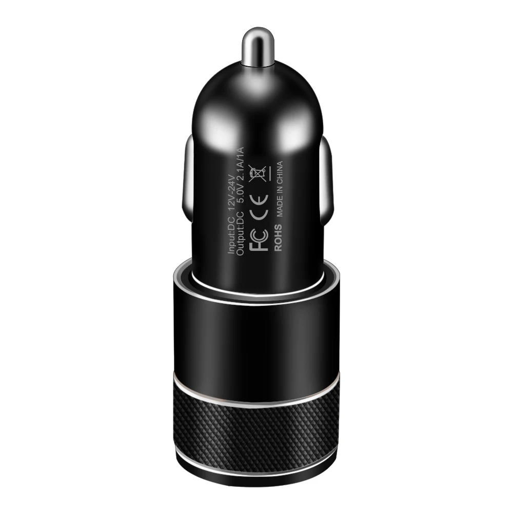 Металлическое автомобильное зарядное устройство с двумя USB портами 2 1 А + кабель