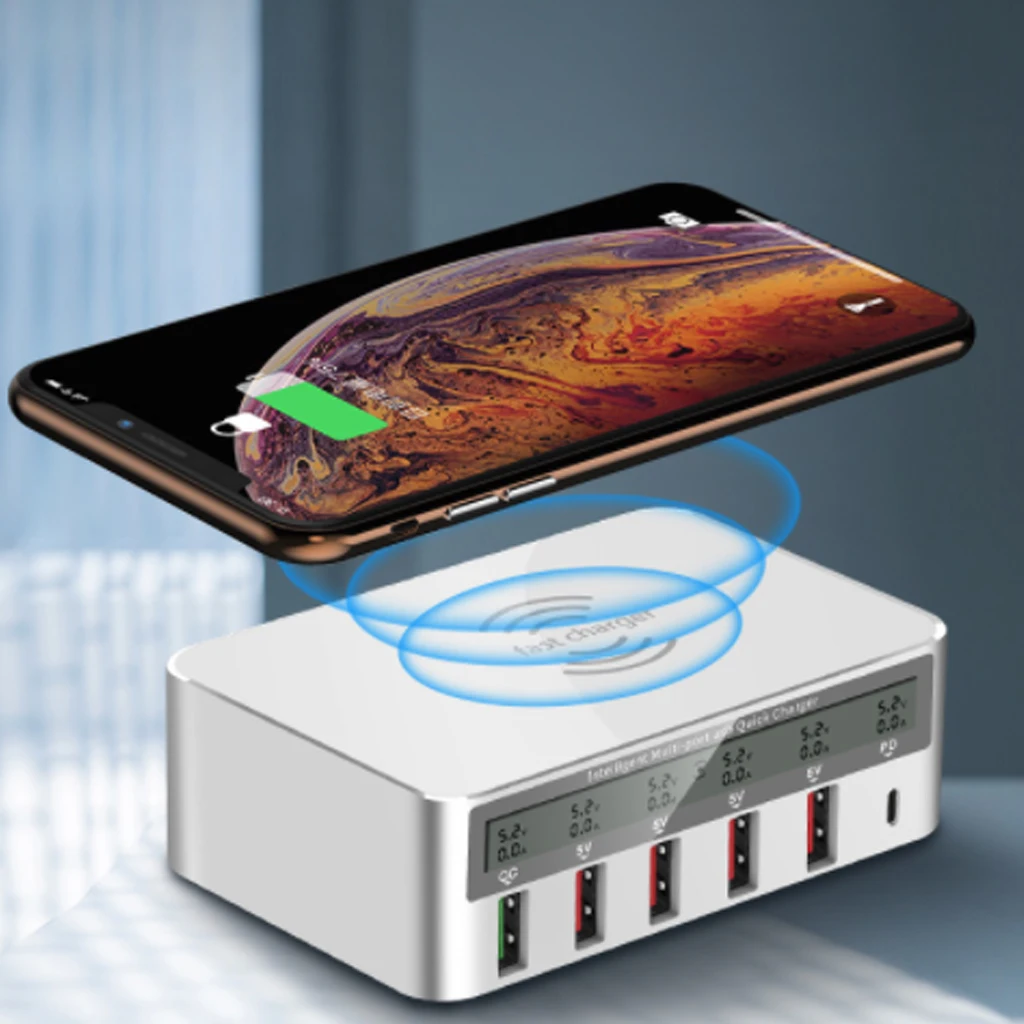 Смарт usb-хаб зарядная станция QI Беспроводная зарядка Быстрая зарядка 3,0 type C зарядное устройство для iPhone XS MAX SAMSUNG S10 Plus S9 Note 9