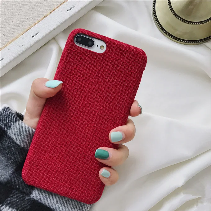Тканевый чехол для iPhone X, XR, XS, Max, 8, 7 plus, мягкий зимний чехол для телефона s, для iPhone 6, 6s Plus, задняя крышка, бизнес капа, Conque - Цвет: Red