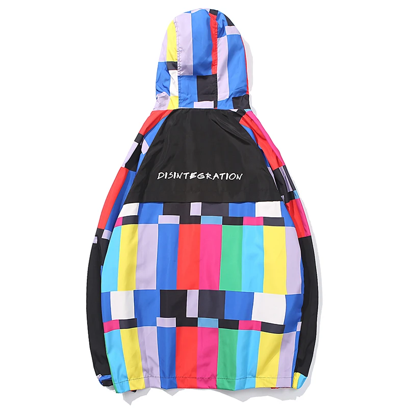 Разноцветная куртка с капюшоном в стиле пэчворк Мужская Повседневная ветровка